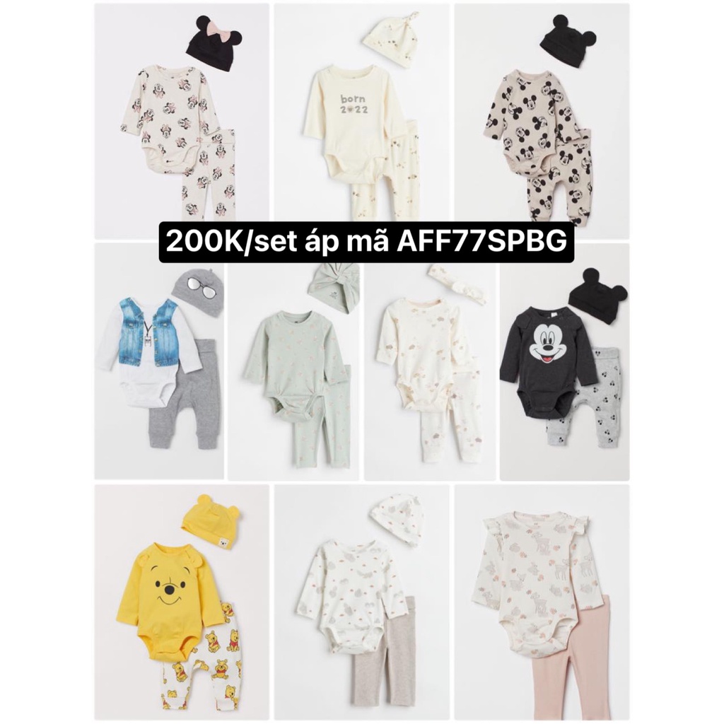 Set đồ sơ sinh newborn đầy tháng bé trai bé gái HM Auth