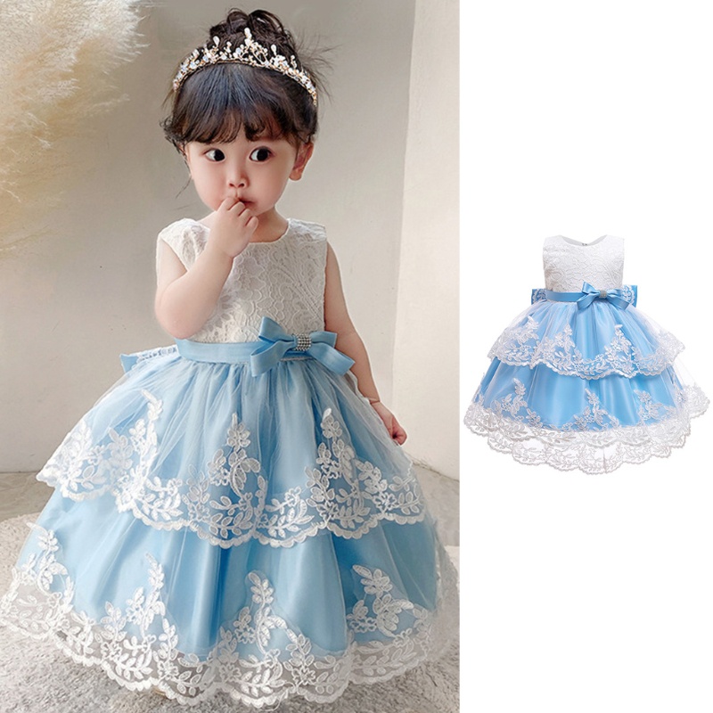 Đầm Công Chúa Không Tay Vải Tuyn Phối Ren Lưới Thêu Hoa Xinh Xắn Cho Bé Gái