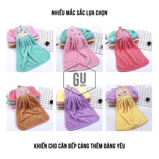Khăn Bếp đa năng có móc treo, vải nhung san hô thấm hút tốt (giao màu ngẫu nhiên)