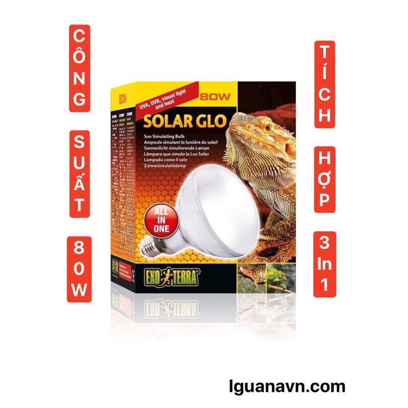 SOLAR GLO 80W EXO TERRA - ĐÈN TỔNG HỢP 3 TRONG 1, 3IN1 DÀNH CHO THÚ CƯNG VÀ BÒ SÁT, IGUANA, RỒNG ÚC. GIÁ RẼ BÁN RẼ.
