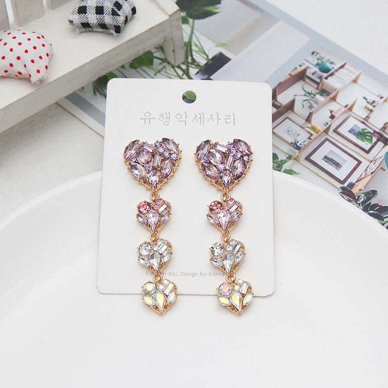 Khuyên Tai Hình Trái Tim Đính Đá Pha Lê Tím Lấp Lánh Thời Trang Cho Nữ