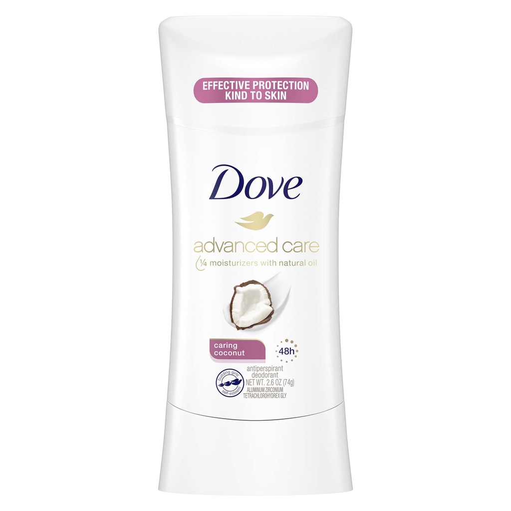 Sáp Lăn Khử Mùi Dove Advanced Care Antiperspirant Deodorant Stick Caring Coconut, 2.6 Oz.