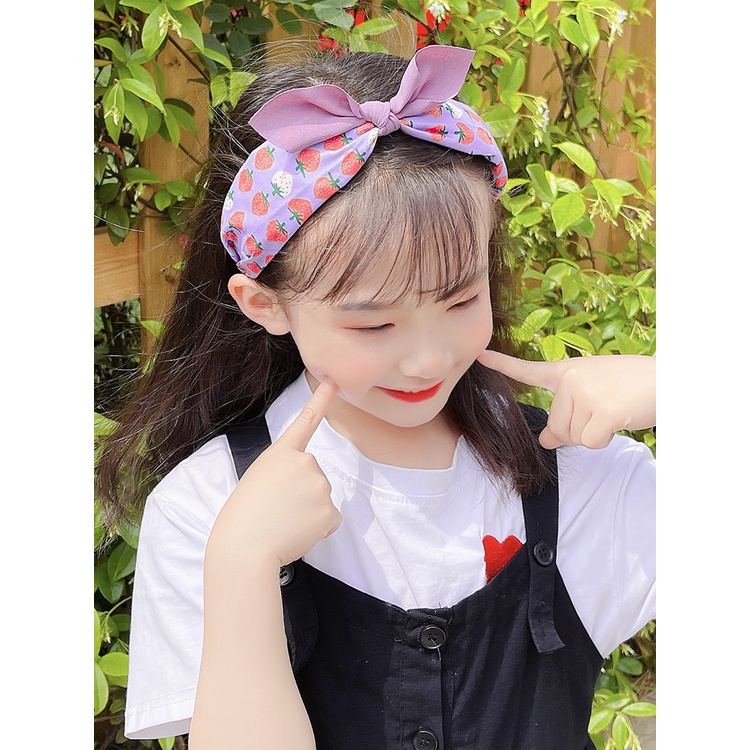 Băng Đô Cài Tóc Đính Nơ In Họa Tiết Trái Cây Dễ Thương Phong Cách Hàn Quốc Cho Bé Gái