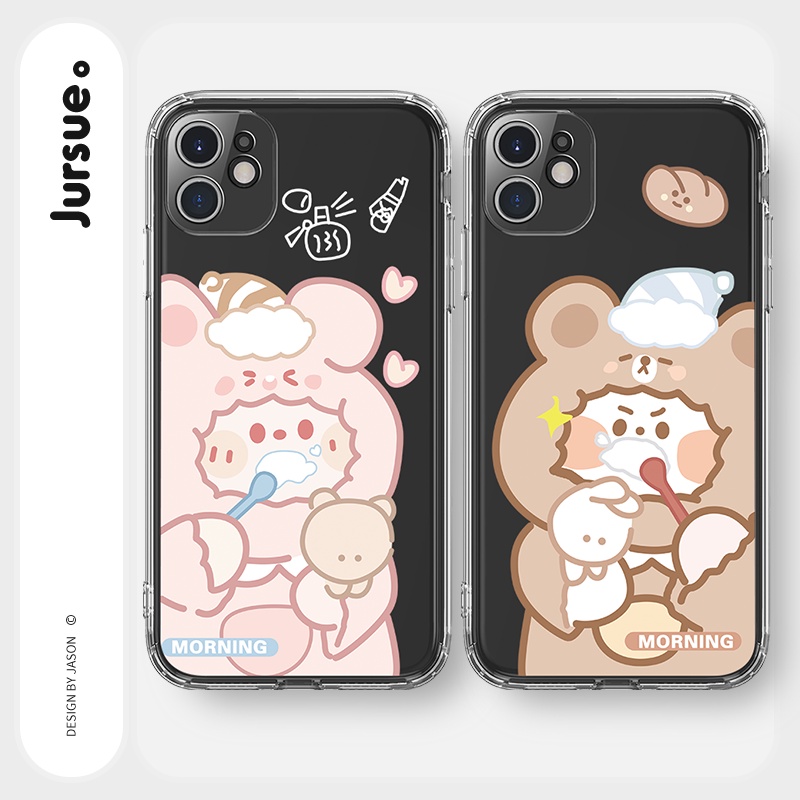Ốp lưng JURSUE hoạt hình cặp đôi dễ thương đẹp cho iPhone 13 12 11 Pro Max SE 2020 X XR XS ip 8 7 6 6S Plus kute Y140