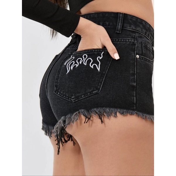 Quần Short Jeans Denim Nữ Thêu Ngon Lửa Phong Cách Cá Tính Sexy