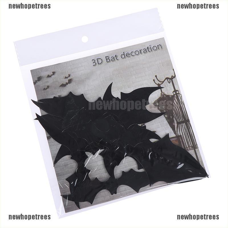 Bộ 12 Sticker Dán Tường Hình Dơi 3D Bằng PVC Màu Đen Trang Trí Halloween