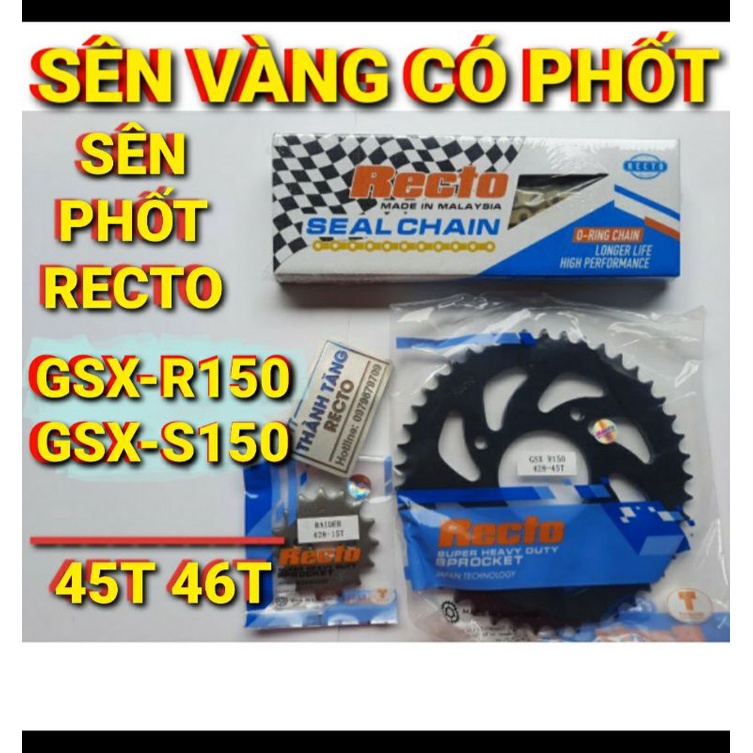 NHÔNG SÊN DĨA GSX-R150/GSX-S150 SÊN PHỐT CAO CẤP RECTO MALAYSIA DĨA 45T 46T NHÔNG 14T 15T