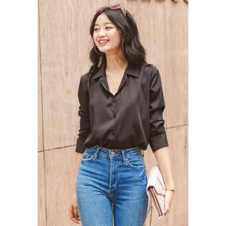 Áo sơ mi nữ Tulip lụa trơn dài tay cổ bẻ