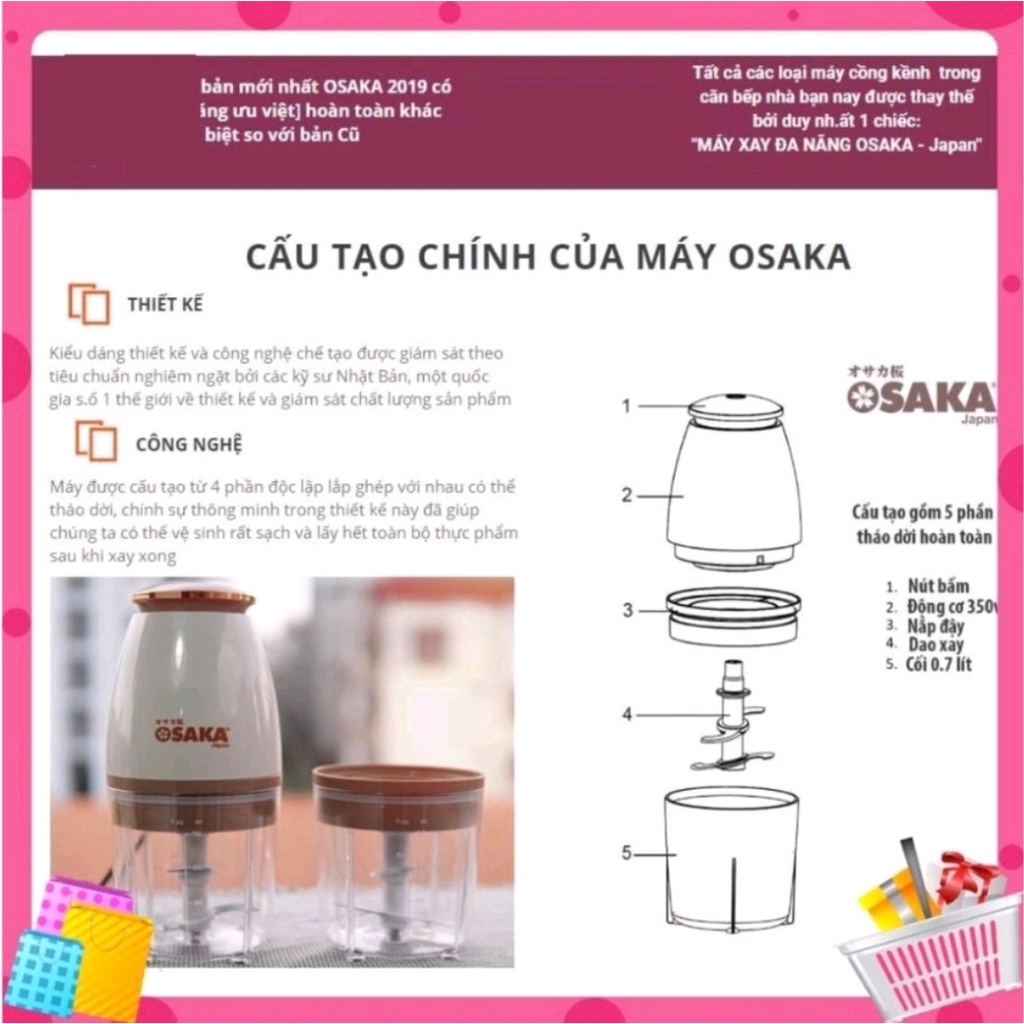 Máy Xay Osaka Nhật Đa Năng Nắp Đồng Cối 750ml - Cối Xay Osaka Bán chạy Nhất 2021