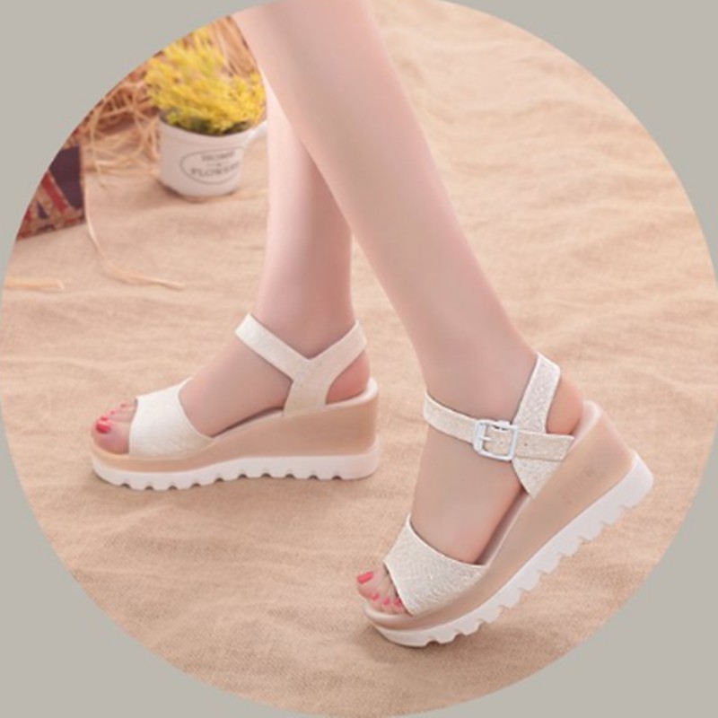 giày nữ2020 han edition summer sandals women new sponge thick high-heeled platform waterproof student belt buckle with high heels