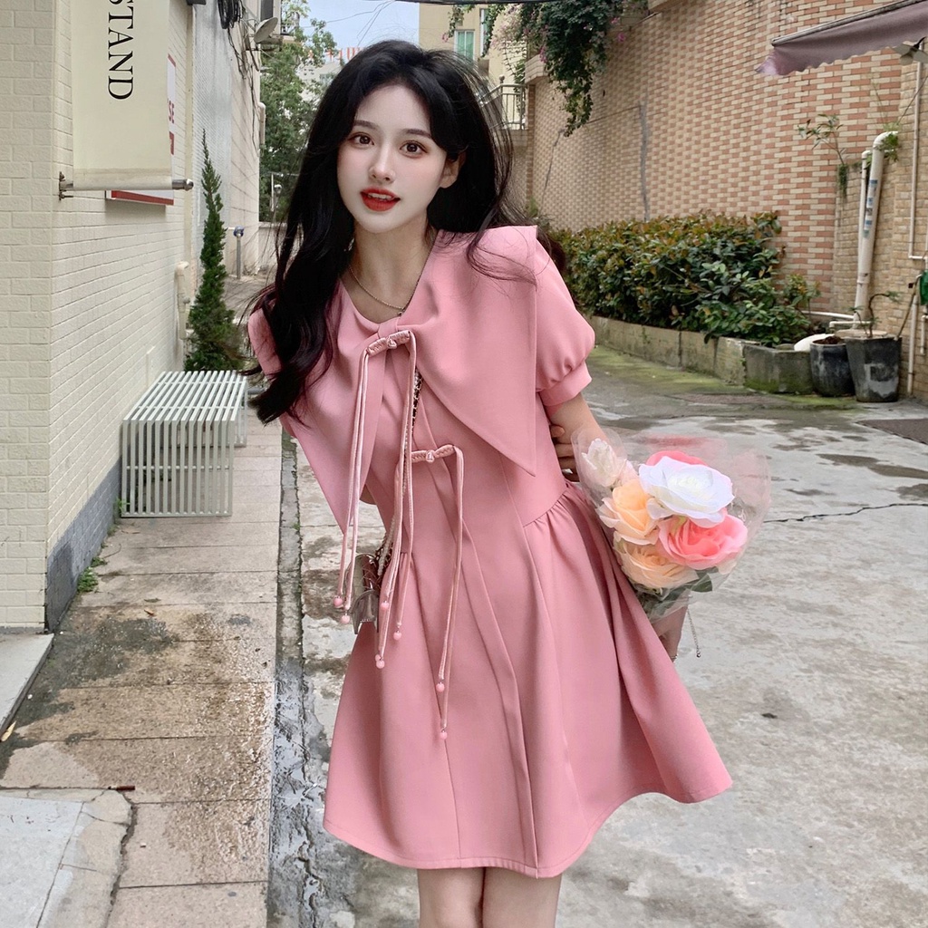 ❤Váy babydoll Đầm Hồng Tay Phồng Ôm Dáng Mẫu Mới 2022 Thời Trang Mùa Hè Cho Nữ