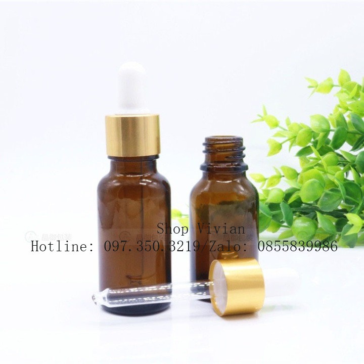 Chai lọ đựng tinh dầu 100ml nâu, lọ đựng serum, tinh chất nắp bóp nhôm vàng đẹp