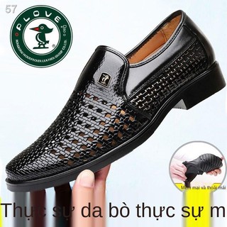 [Chim gõ kiến] Dép nam bò thật, công sở mùa hè, giày đế rỗng, thoáng khí