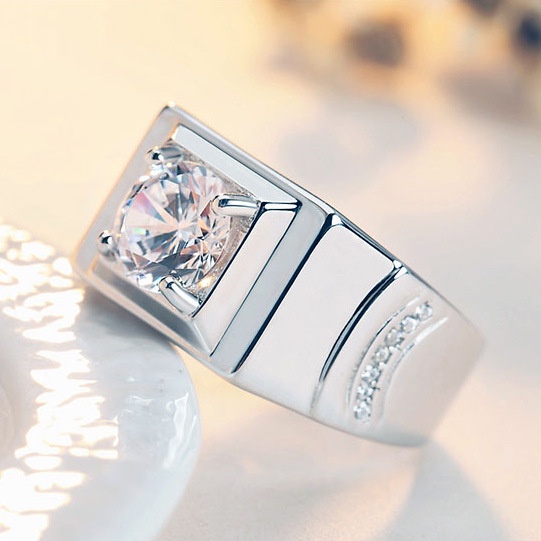 Sang Trọng Nhẫn Cưới Thép Titan Đính Kim Cương Pha Lê Cho Nam