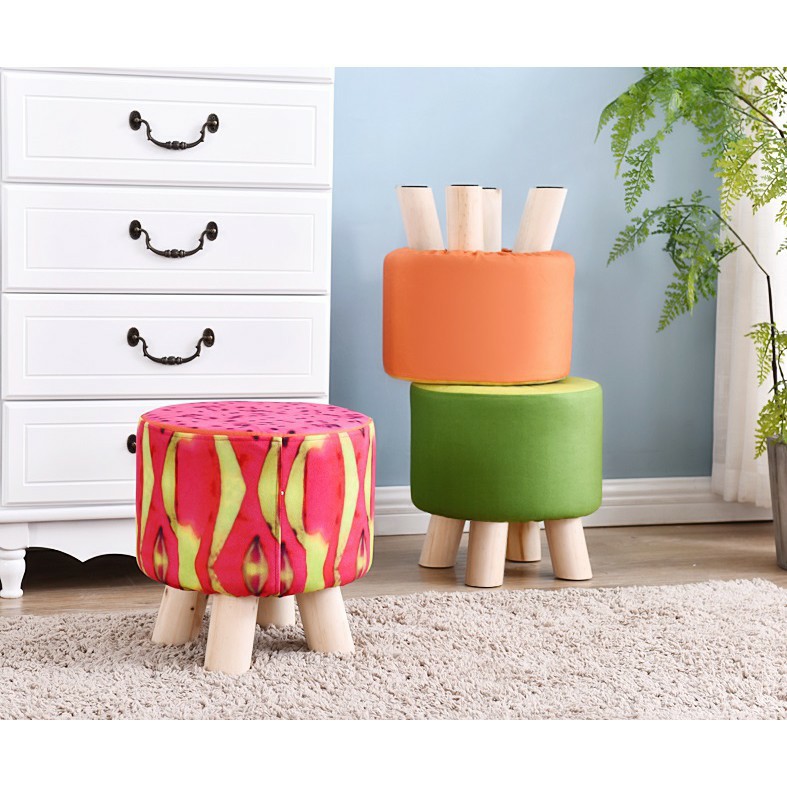 [Mã LIFEBKA5 giảm 10% tối đa 1 Triệu đơn 500k] Ghế đôn hình hoa quả chân gỗ sồi tự nhiên cao cấp - GDHV
