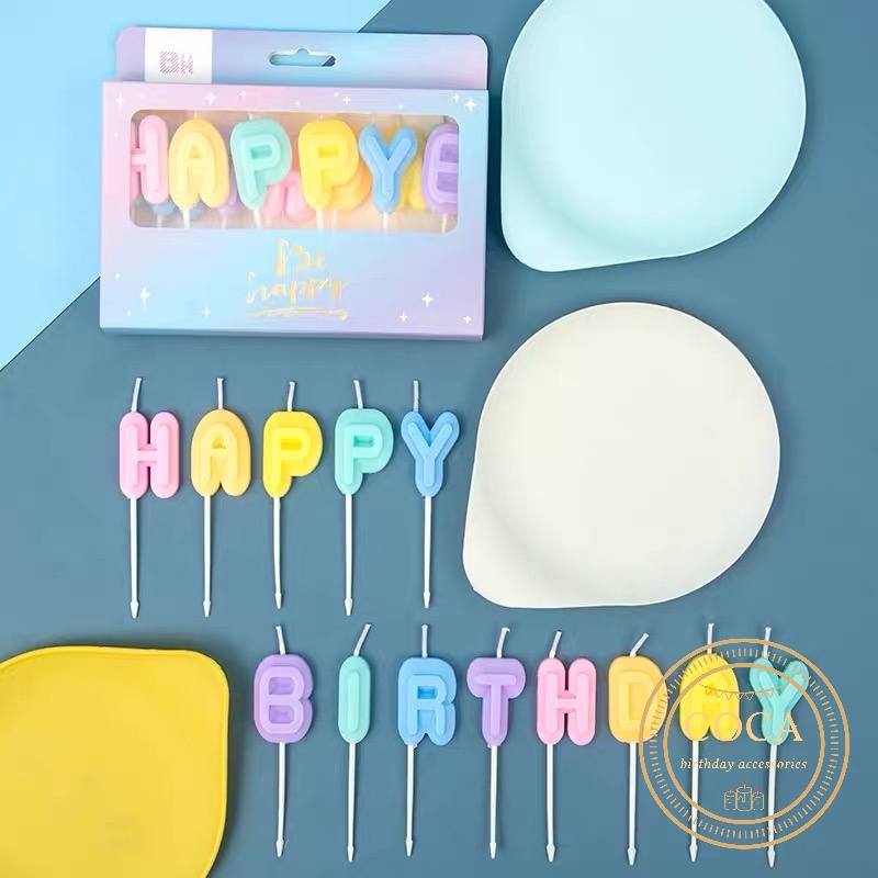 Bộ nến Happy Birthday màu Pastel phong cách Hàn Quốc dùng cho sinh nhật, trang trí bánh kem