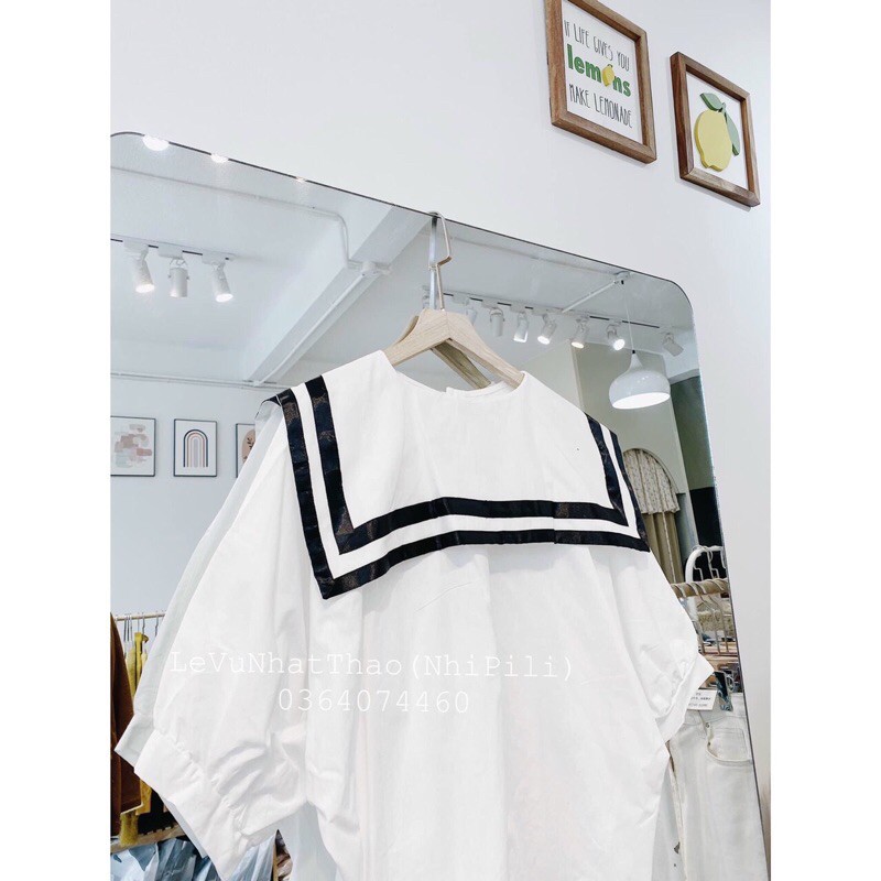 freeship Áo Sơ Mi Nữ Thủy Thủ , Áo Sơmi Trắng Nữ Cổ Phối Màu F012 | BigBuy360 - bigbuy360.vn
