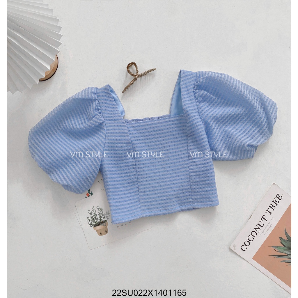 Áo kiểu nữ tay phồng crop cổ vuông trơn VM STYLE ôm body thời trang ulzzang Hàn Quốc 22SU022X1401