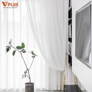 Rèm voan lụa cao cấp màu trắng VPLUS chất liệu dày mềm mại decor nhà cửa chụp ảnh làm kích thước theo yêu cầu