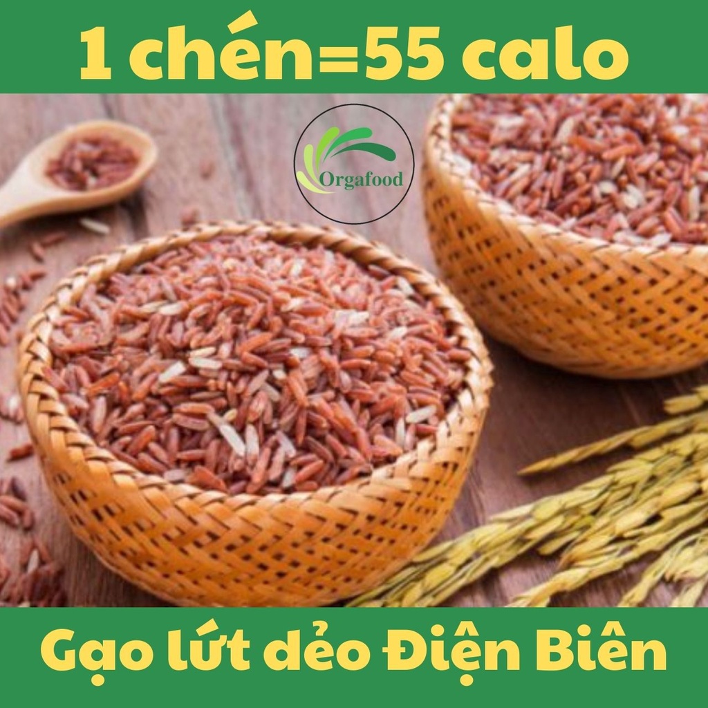 Gạo lứt dẻo Điện Biên Orgafood 1Kg EAT CLEAN healthy giảm cân cho người ăn kiêng túi hút chân không (gạo nâu)