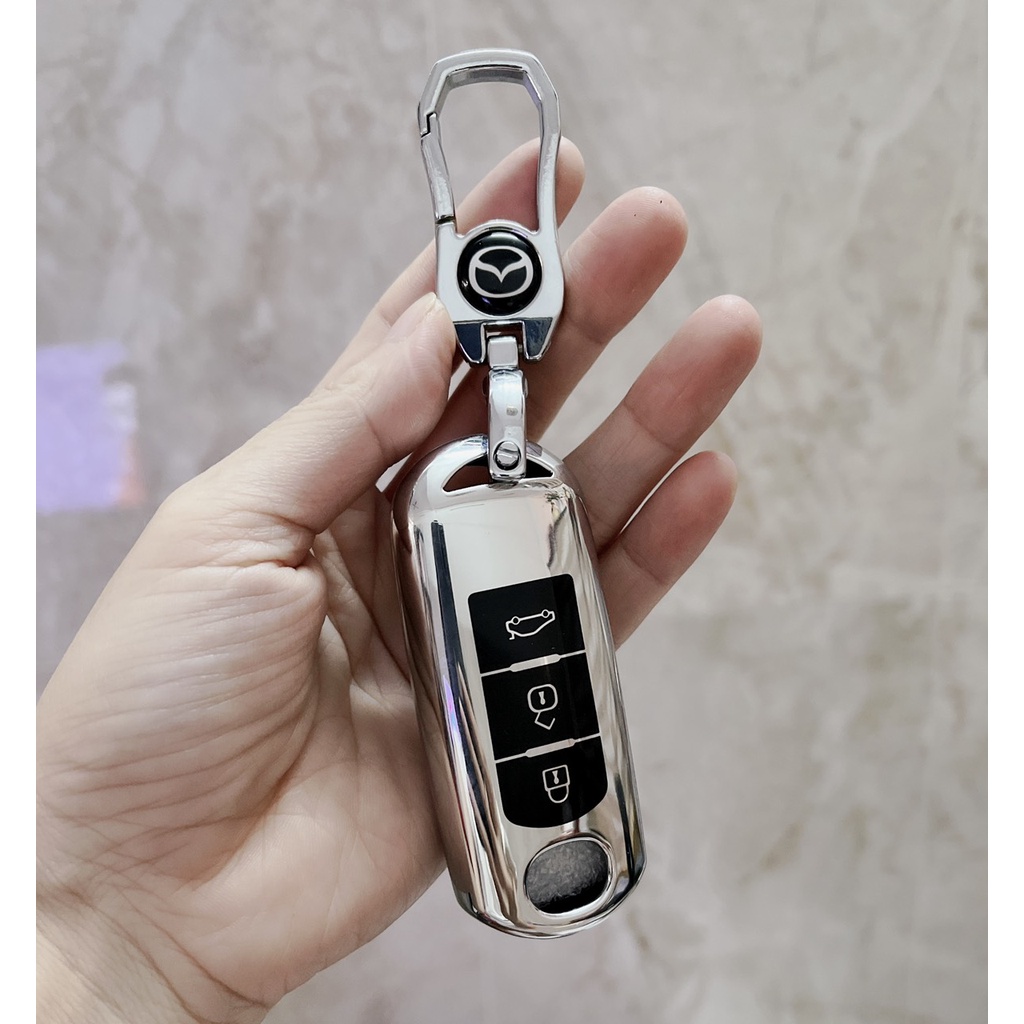 Móc khóa kèm ốp bảo vệ chìa khóa xe Mazda 6, Mazda 3, CX5 CX8, Mazda 2020_2021 nhựa mềm TPU mạ kim loại sáng bóng
