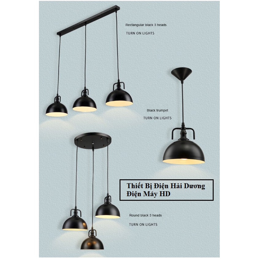 Chao thả trần chao dầu dây xích cổ điển D300 (Đen) - Đường kính chao đèn 30cm - Bảo hành 12 tháng