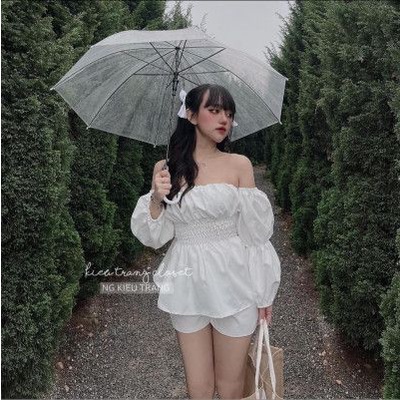 Sét Bộ Trễ vai dài tay bo nhấn chun xinh