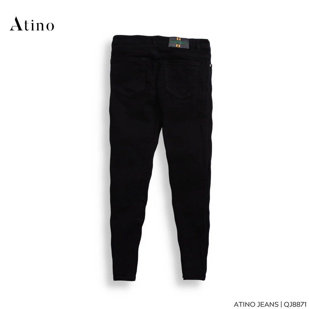 Quần Jean Nam Đen Rách Gối ATINO Chất Liệu Jean Pha Spandex Form Regular-Fit QJ8871