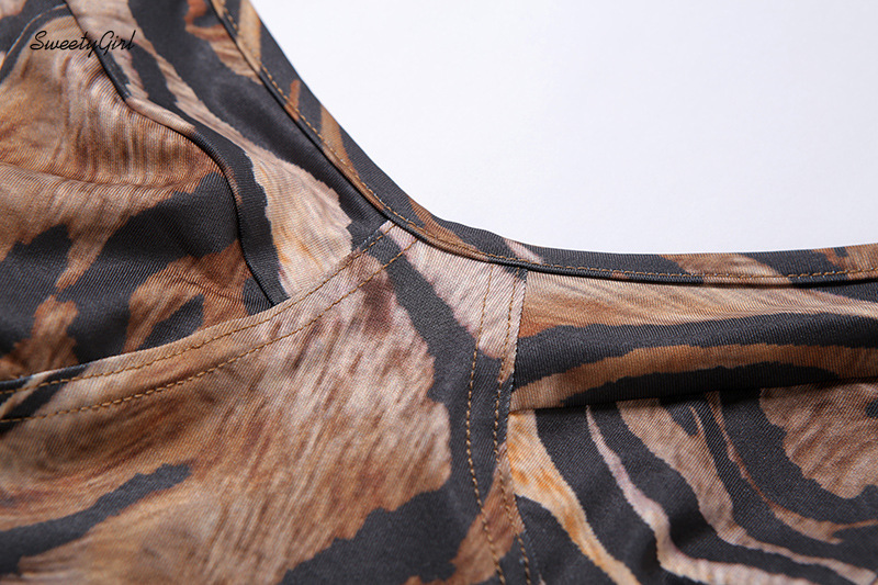 Đầm Nữ Dáng Ôm Cổ Chữ V In Họa Tiết Da Hổ Gợi Cảm Quyến Rủ