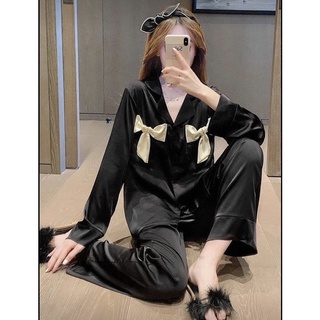 Pijama lụa latin thiết kế nơ dễ thương chất lụa mềm mịn thoáng mát