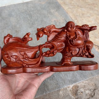 Tượng Để Ô Tô -  Di Lặc Kéo Bị - Gỗ Hương - Dài 21cm