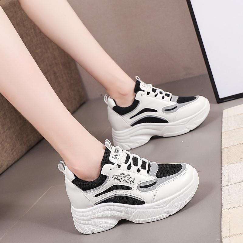 Giày thể thao nữ đế độn 7p siêu thoáng 2 màu đen, trắng