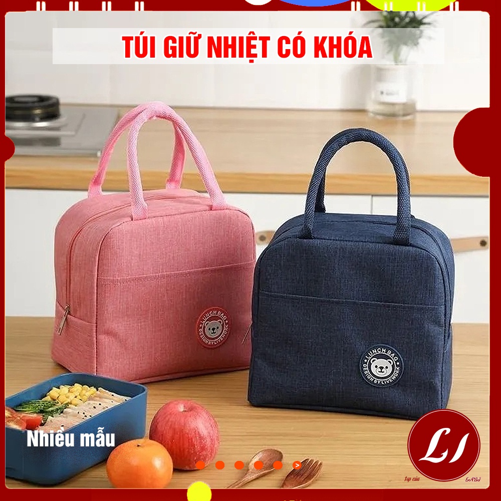 TÚI ĐỰNG HỘP CƠM GIỮ NHIỆT trơn KHÓA KÉO đa năng, tiện lợi