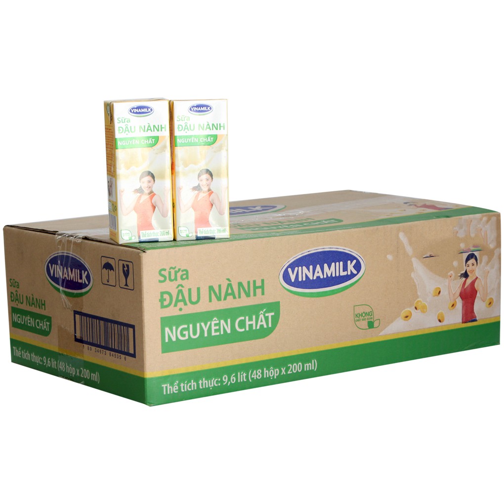 Sữa đậu nành Vinamilk gấp đôi Canxi / nguyên chất 200ml (thùng 48 hộp)