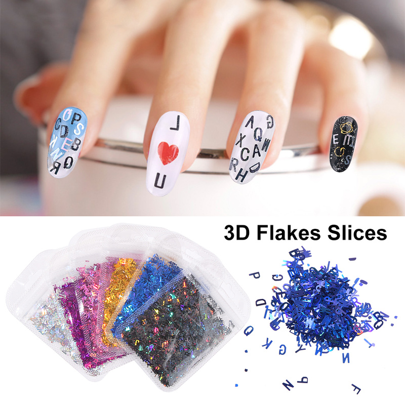 Gói miếng trang trí móng lấp lánh họa tiết chữ cái và hạt kim tuyến 3D DIY
