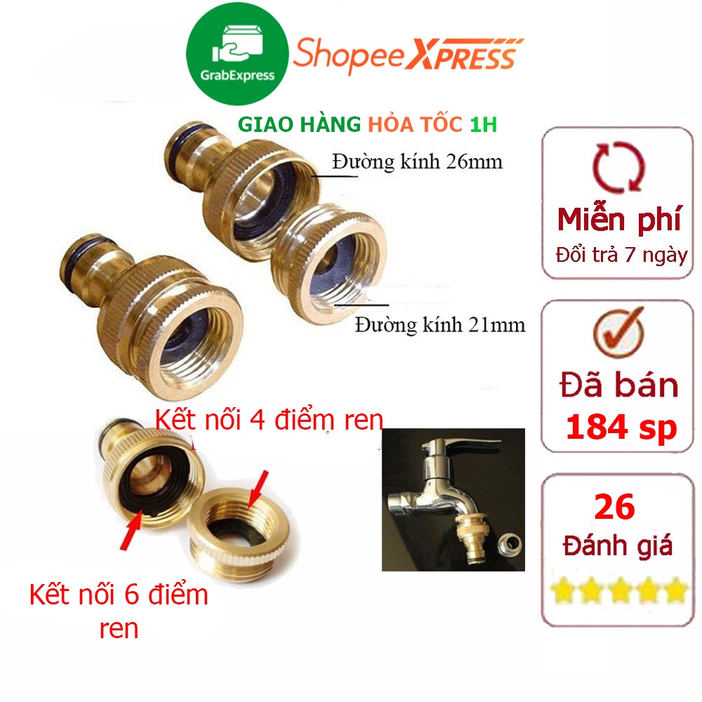 Khớp nối đồng cho vòi nước, máy rửa xe với 2 lớp ren kết nối