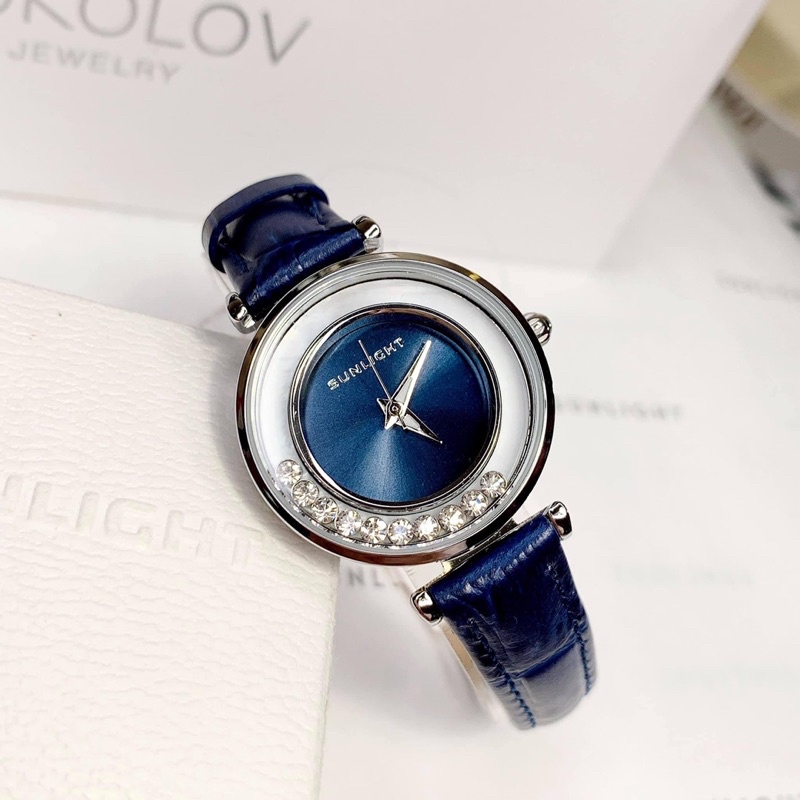 Đồng hồ thương hiệu sunlight nữ phiên bản đá xoay mặt xanh mã 98565