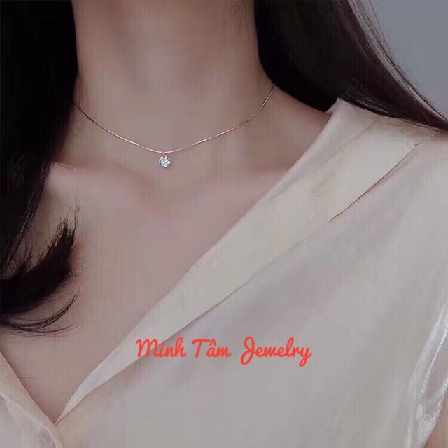 DÂY CHUYỀN NỤ ĐÁ BẠC ITALY S925💎CHOCKER LẤP LÁNH BẠC S925 XI KIM