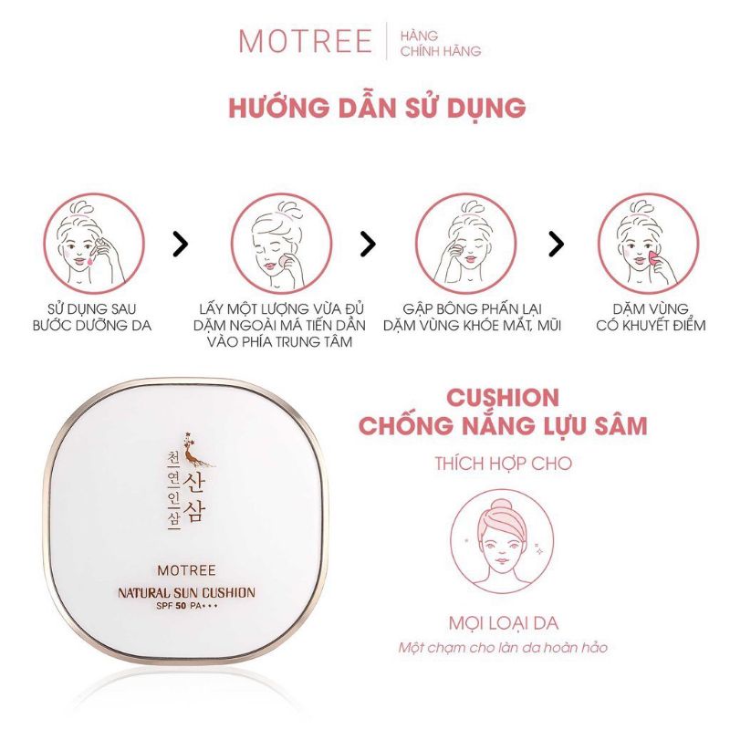 Cushion Chống Nắng, phấn nước Lựu Sâm Motree SPF 50+PA +++,Phù Hợp Mọi Loại Da