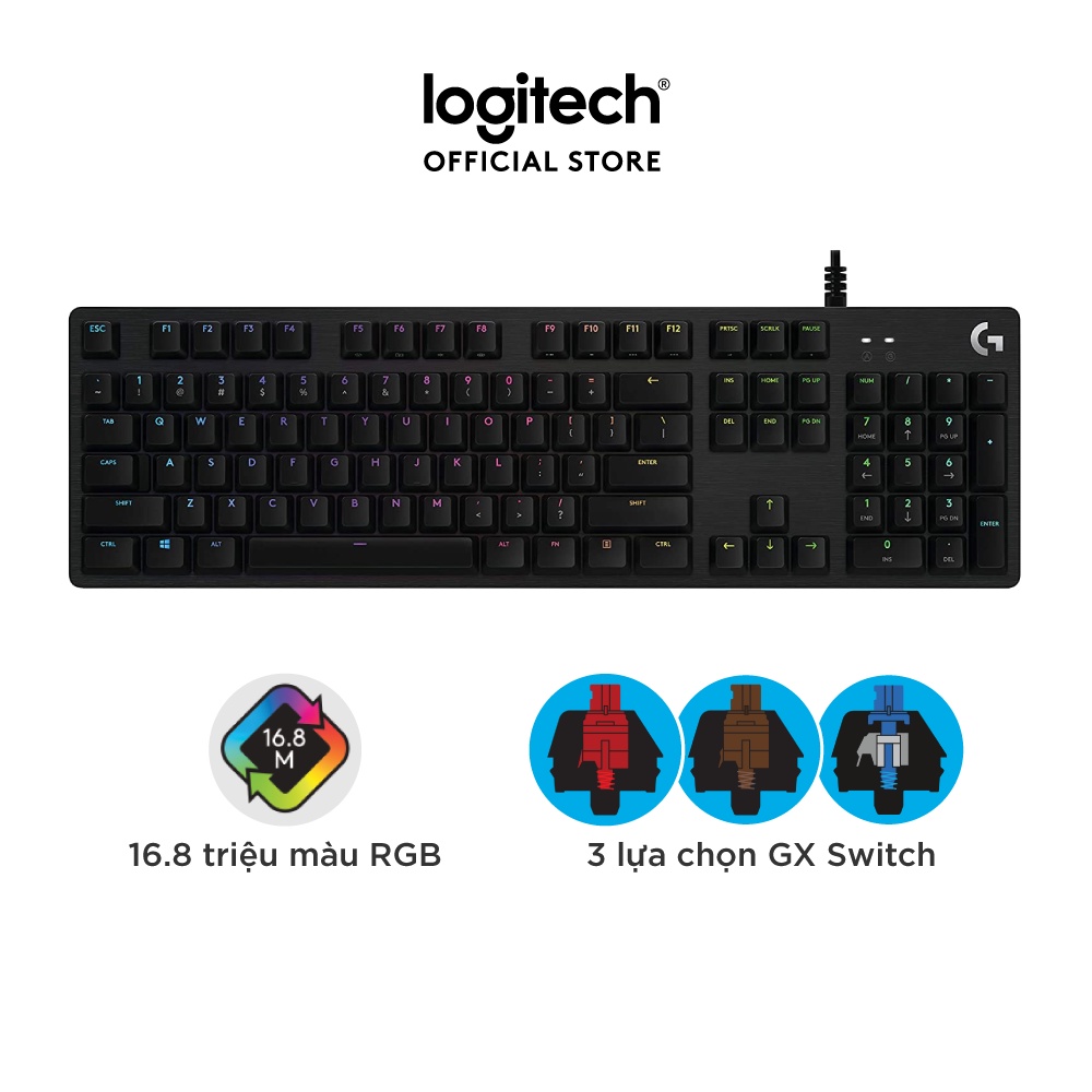 [Mã ELMALL10 giảm 10% đơn 500K] Bàn phím game có dây cơ học Logitech G512 - RGB, 3 loại phím cơ GX Switch, cổng USB 2.0