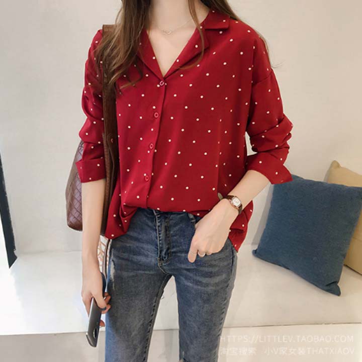 Áo sơ mi chấm bi - Chất Cotton lụa