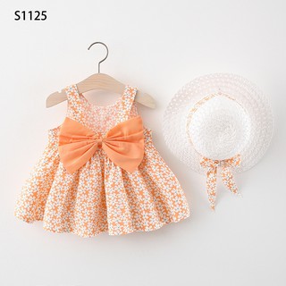 SET VÁY BÉ GÁI HỌA TIẾT HOA NHÍ KÈM NÓN SIZE TỪ 1 - 4 TUỔI - S1125