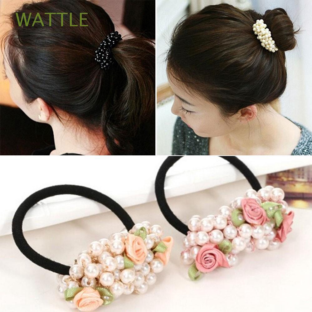 Dây buộc tóc phối hoa và hạt ngọc trai giả thời trang cho nữ