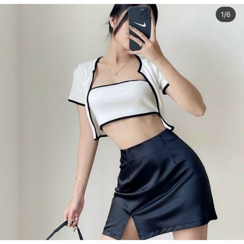 Áo croptop gân kèm áo ống