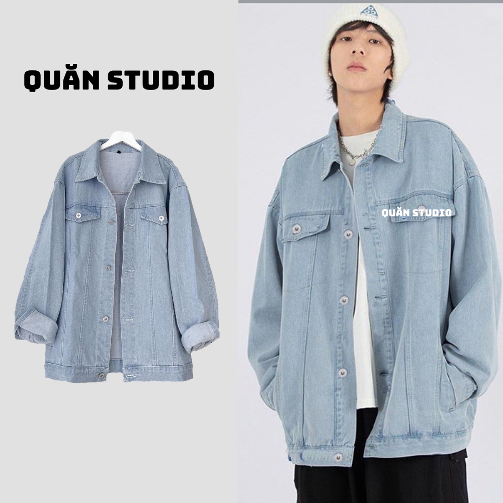 Áo Khoác Jeans Phong Cách Unisex Quăn Studio Xanh Nhạt - QKJ03