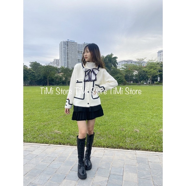 Áo khoác cardigan len lông thỏ kèm nơ lụa Timi Store hàng QC(ảnh thật cuối) | BigBuy360 - bigbuy360.vn