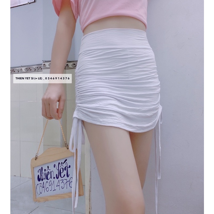 Chân váy ngắn THUN LẠNH RÚT DÂY ( có quần trong ) , mini dress Thiên Yết