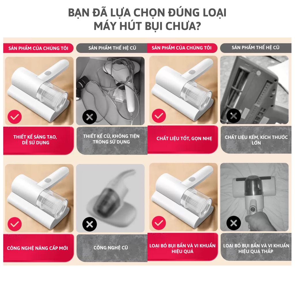 [FREESHIP] Máy Hút Bụi Giường Nệm Cầm Tay, Máy Hút Bụi Cầm Tay Diệt Khuẩn 99% Bằng UV