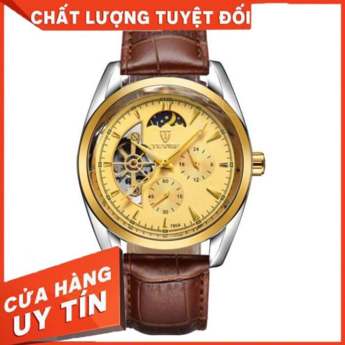 ĐỒNG HỒ NAM CƠ AUTOMATIC LỘ MÁY TEVISE 795A CHÍNH HÃNG DÂY DA CAO CẤP (TẶNG KÈM HỘP)