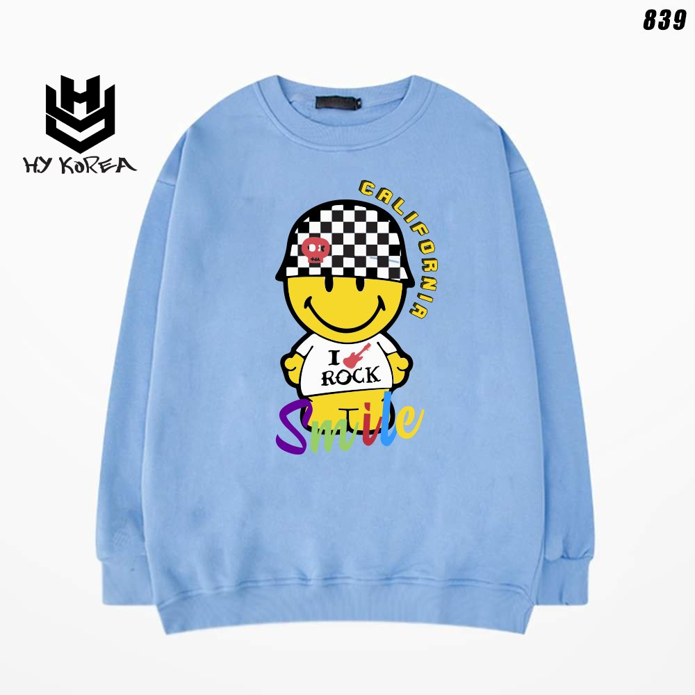 Áo khoác Sweater nam nữ nỉ bông Mặt cười mũ caro 839 HY KOREA